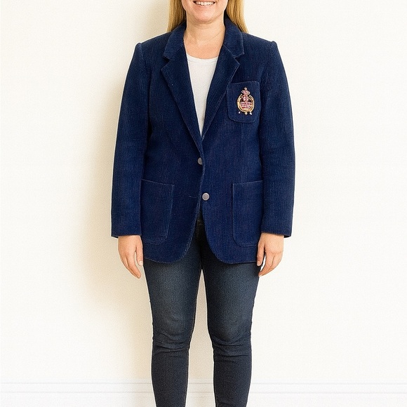 Vintage Size 8 Blue Corduroy Preppy Blazer Jacket - Picture 1 of 10